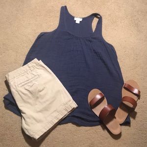 LOFT blue linen razor back tank